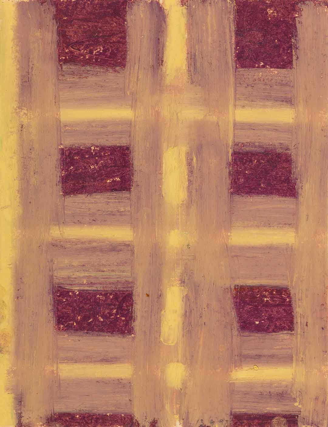 Abstrakte Zeichnung in Braun, Rot- und Gelb-Tönen, Oilstick auf Papier, ca. 29 x23 cm